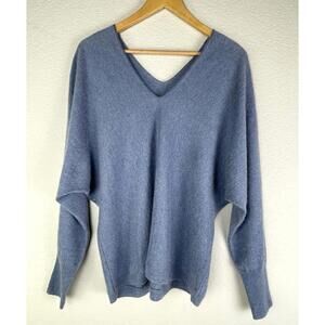 VINCE Sweater Cashmere Linen Blend Double V-Neck Pullover Blue Size Large